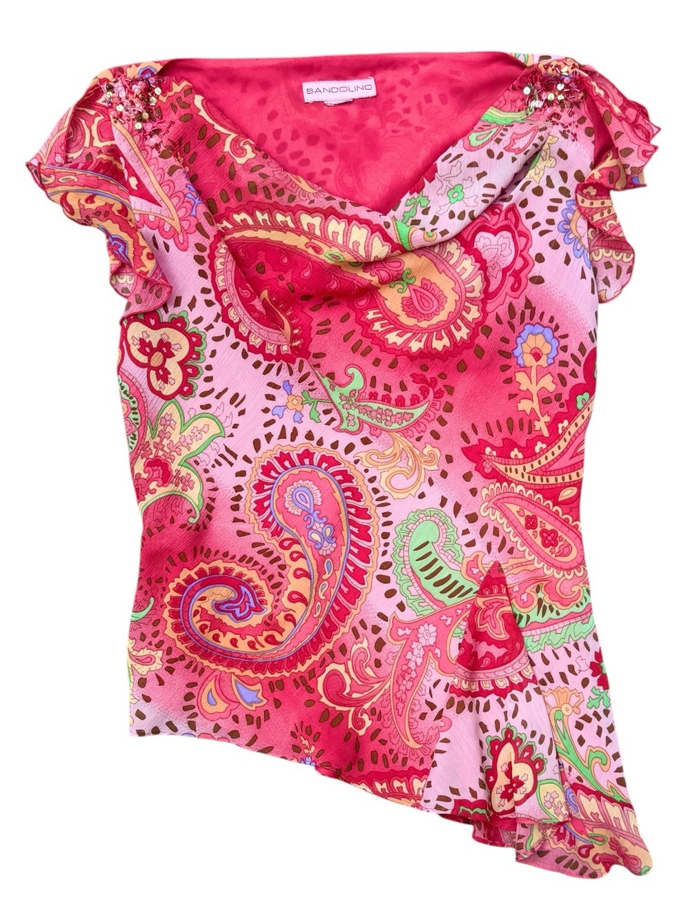 Vintage Y2K Bandolino Cavalli Style Beaded Butterfly Sleeve Top